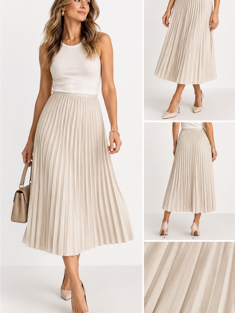J.Crew Pleated Midi Skirt Ivory Cream XL New with Tags Elegant Classic NWT
